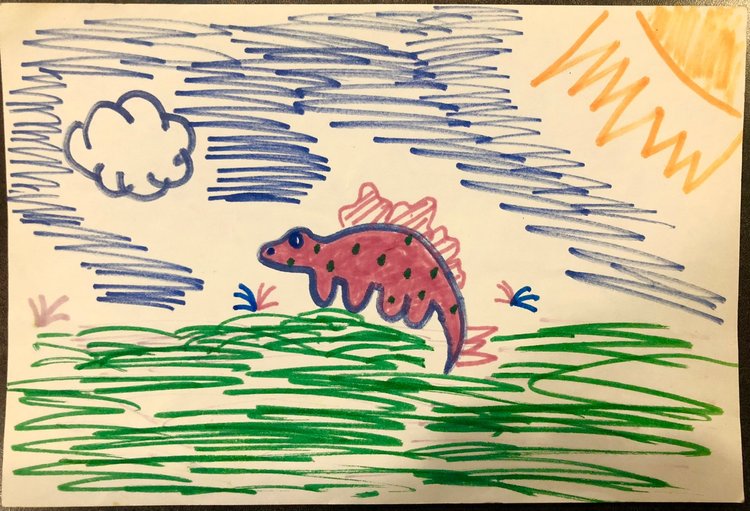 the original drawing of Spike sitting in a field of grass